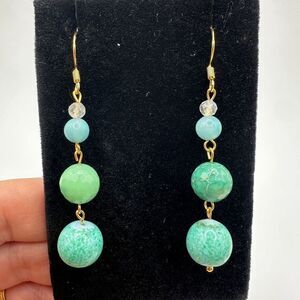 2.5" stone and ceramic beaded dangle earrings with gold over 925 hooks!